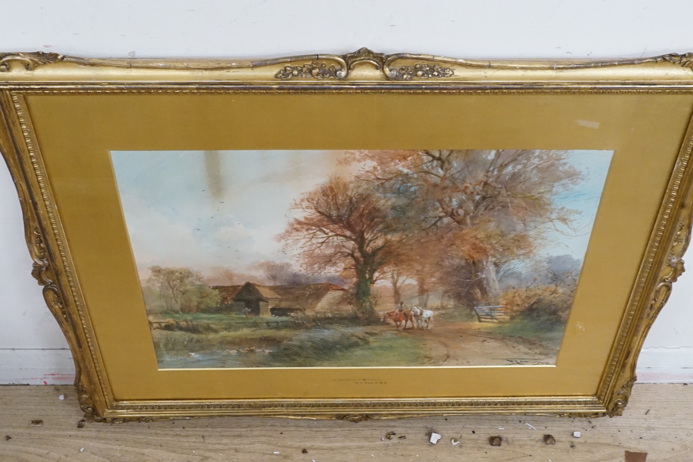Henry Charles Fox RBA (1860-1925), pair of watercolours, 'Lane scene at Preston, Weymouth' and 'An old farm near Haslemere', signed and dated 1907/1908, 38 x 55cm